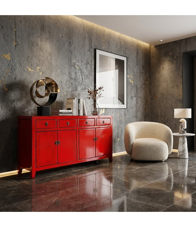 Antiek Chinees Dressoir Rood High Gloss B152xD40xH88cm