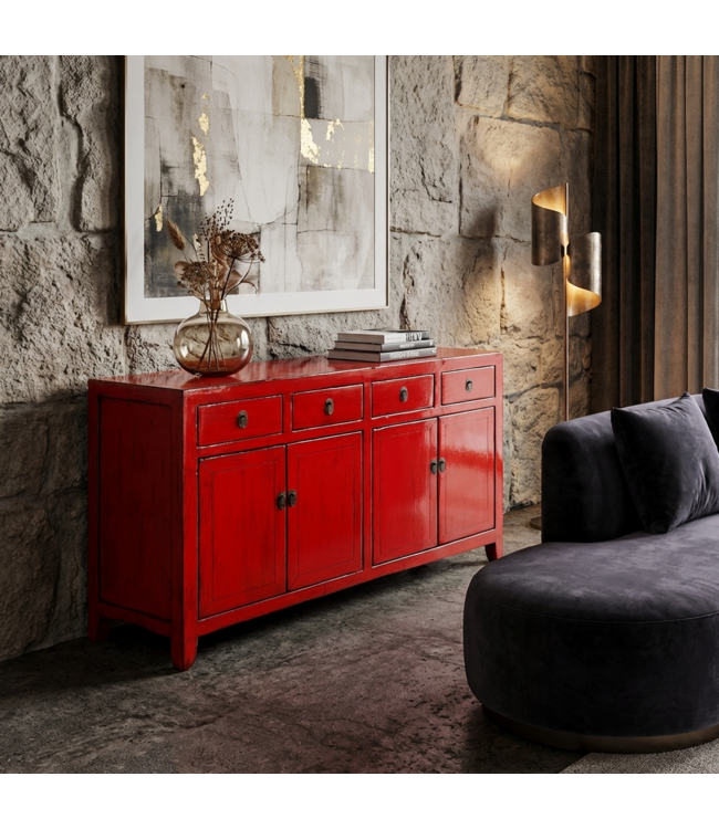 Antique Chinese Sideboard Red High Gloss W152xD40xH88cm