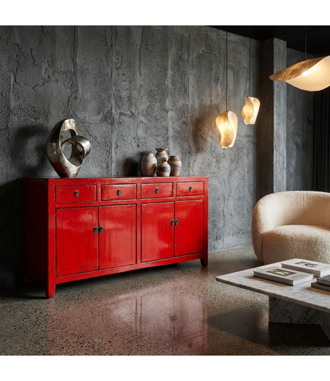 Antiek Chinees Dressoir Rood High Gloss B152xD40xH88cm