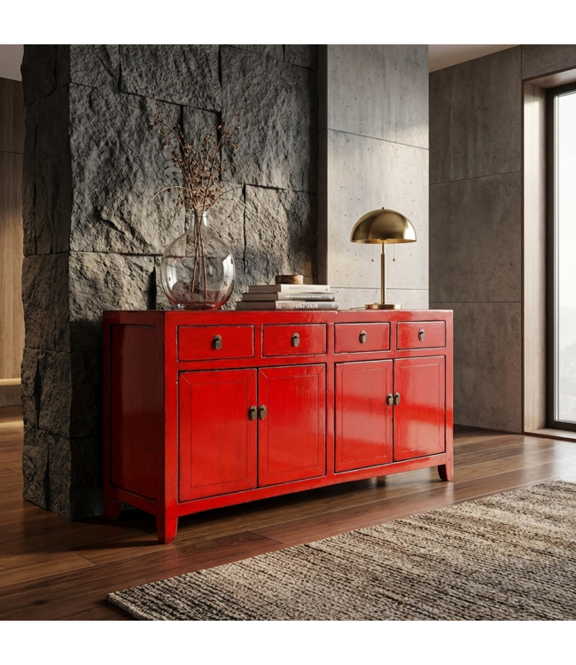 Aparador Chino Antiguo Rojo Alto Brillo An152xP40xAl88cm