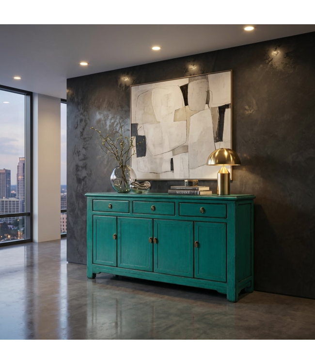 Antique Chinese Sideboard Aqua Green High Gloss W154xD40xH90cm