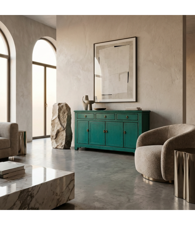 Antique Chinese Sideboard Aqua Green High Gloss W154xD40xH90cm