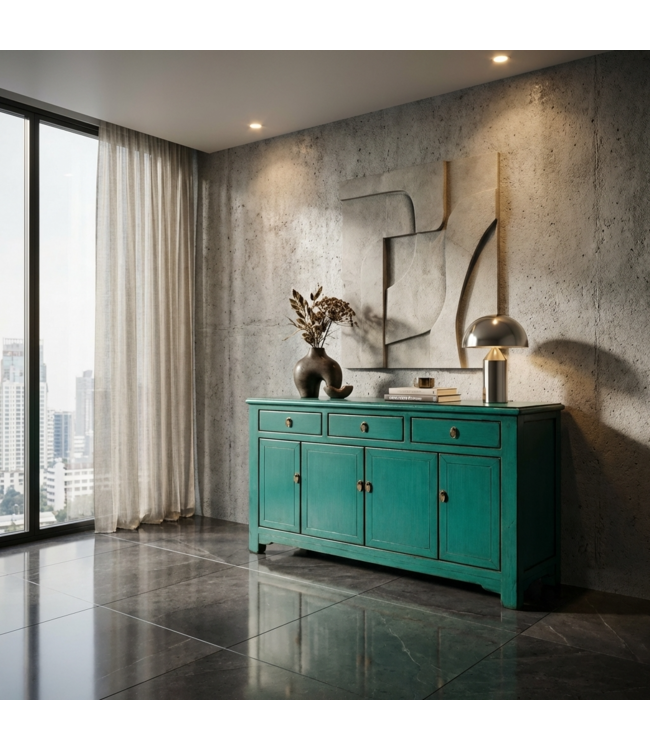 Antieke Chinese Dressoir Aqua Groen High Gloss B154xD40xH90cm