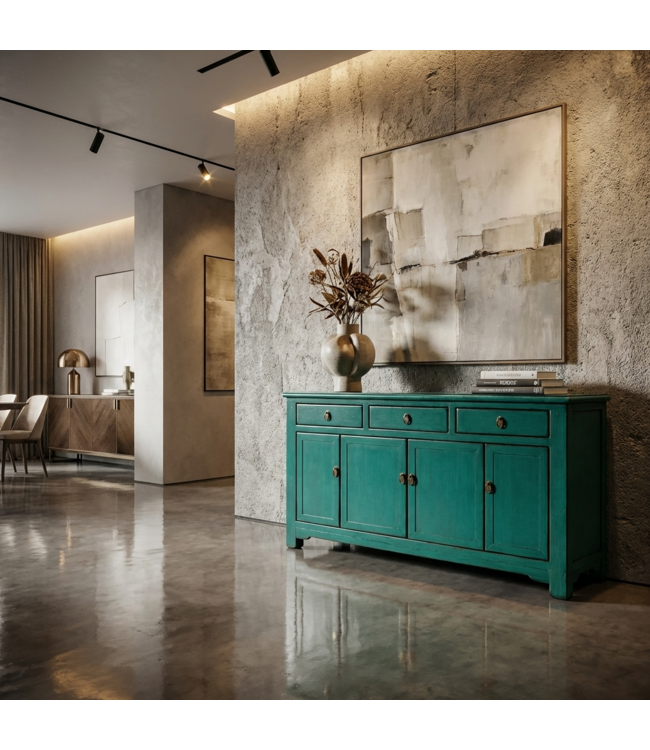 Antieke Chinese Dressoir Aqua Groen High Gloss B154xD40xH90cm