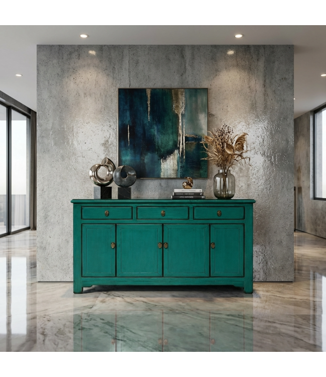 Antikes Chinesisches Sideboard Aquagrün Hochglanz B154xT40xH90cm