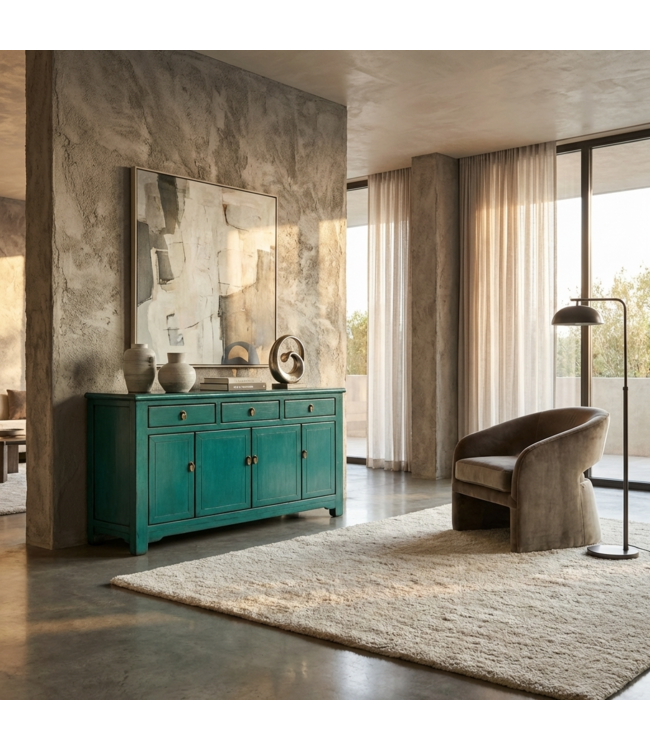 Antikes Chinesisches Sideboard Aquagrün Hochglanz B154xT40xH90cm