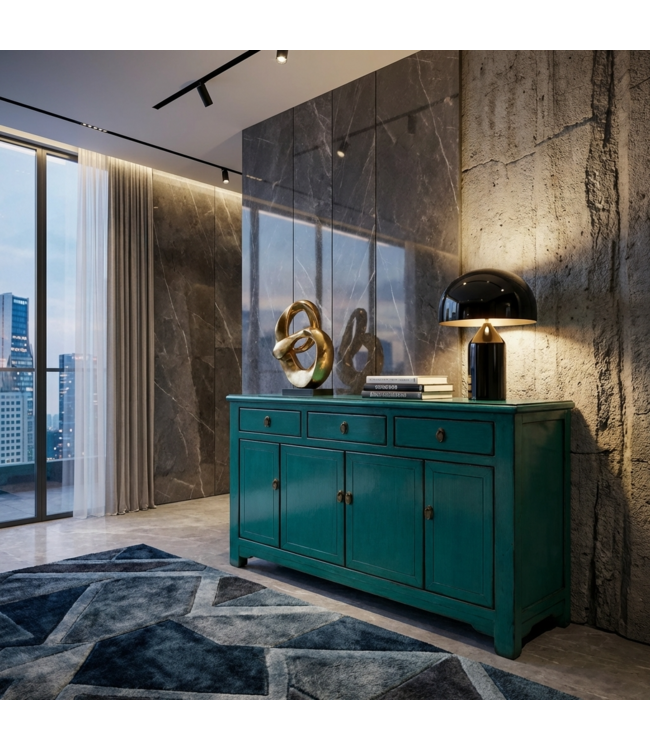 Antieke Chinese Dressoir Aqua Groen High Gloss B154xD40xH90cm
