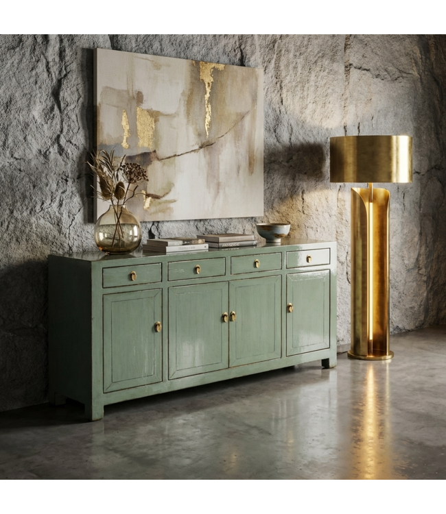 Buffet Chinois Ancien Menthe Haute Brillance L159xP40xH94cm