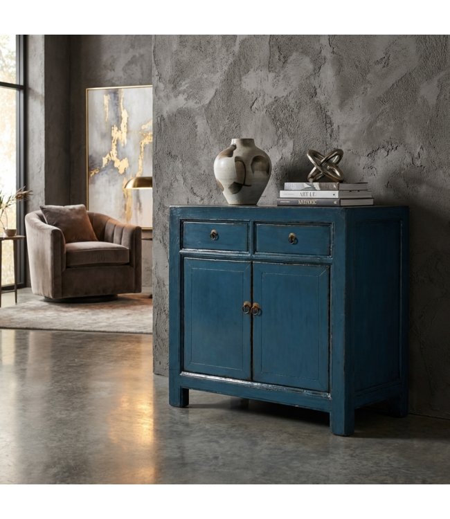 Antique Chinese Cabinet Deep Blue High Gloss W83xD39xH90cm