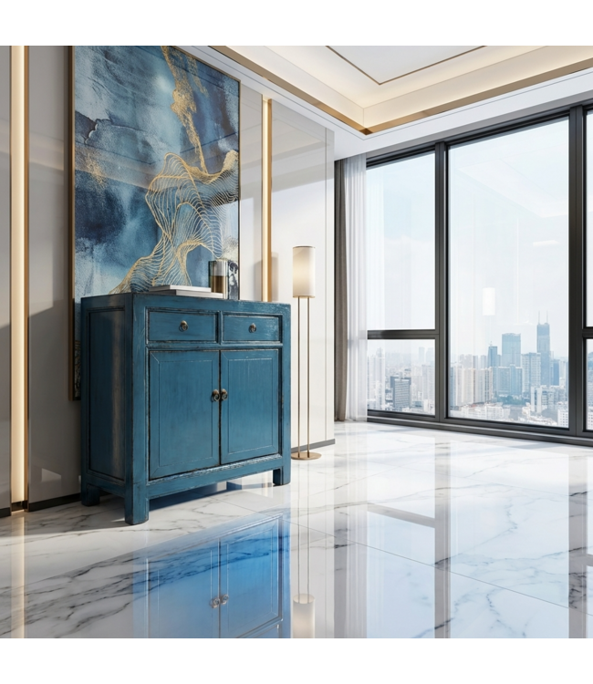 Antique Chinese Cabinet Deep Blue High Gloss W83xD39xH90cm