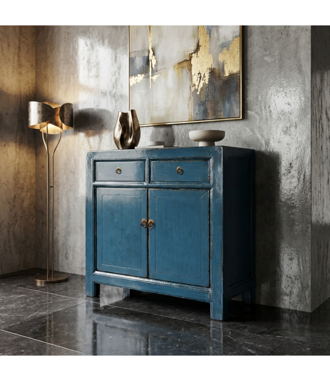 Antique Chinese Cabinet Deep Blue High Gloss W83xD39xH90cm