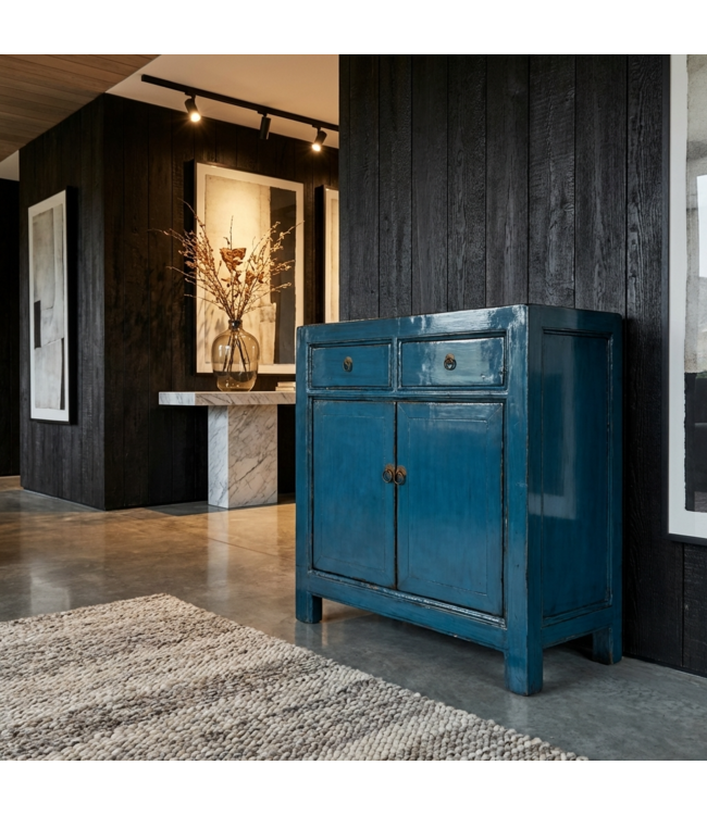 Antique Chinese Cabinet Deep Blue High Gloss W83xD39xH90cm