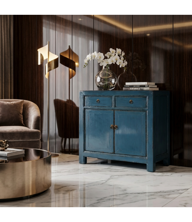 Antique Chinese Cabinet Deep Blue High Gloss W83xD39xH90cm