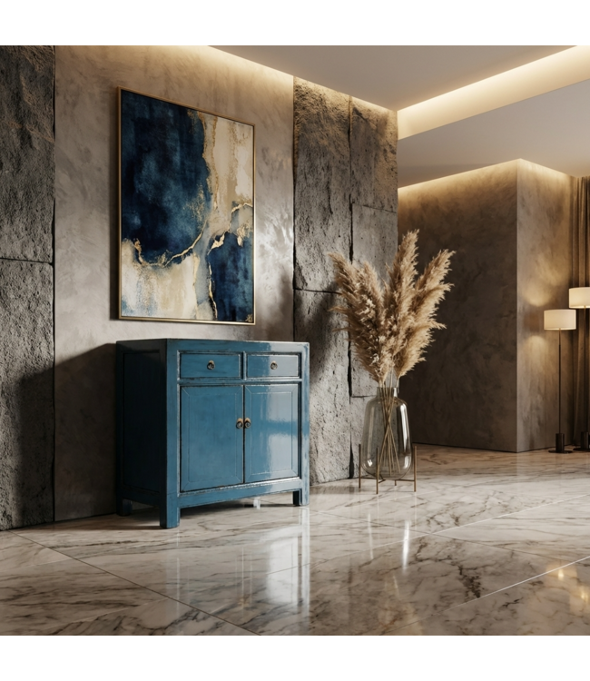 Antique Chinese Cabinet Deep Blue High Gloss W83xD39xH90cm