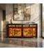 Credenza Cinese Antica Nera Rossa Dipinta a Mano con Peonie L167xP40xA87cm