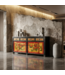 Credenza Cinese Antica Nera Rossa Dipinta a Mano con Peonie L167xP40xA87cm