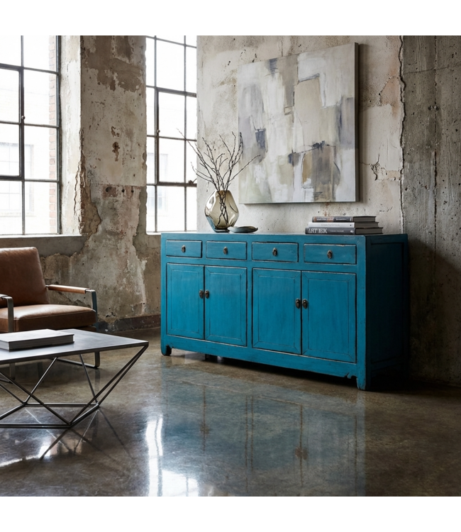 Credenza Cinese Antica Blu Lucida L154xP40xA93cm