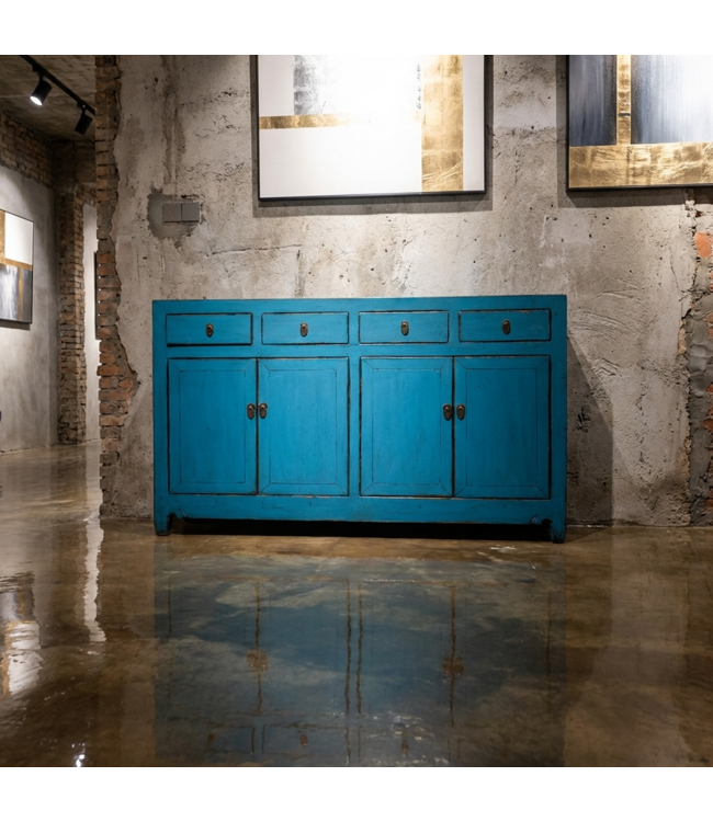 Antieke Chinese Dressoir Blauw High Gloss B154xD40xH93cm