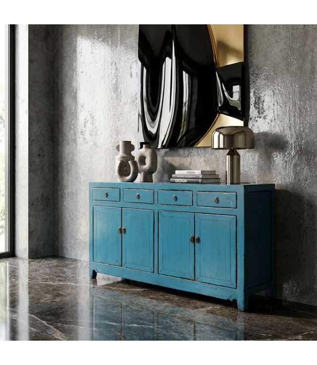 Antieke Chinese Dressoir Blauw High Gloss B154xD40xH93cm