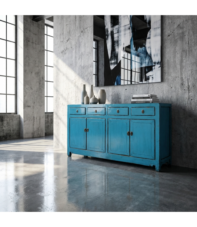 Antieke Chinese Dressoir Blauw High Gloss B154xD40xH93cm