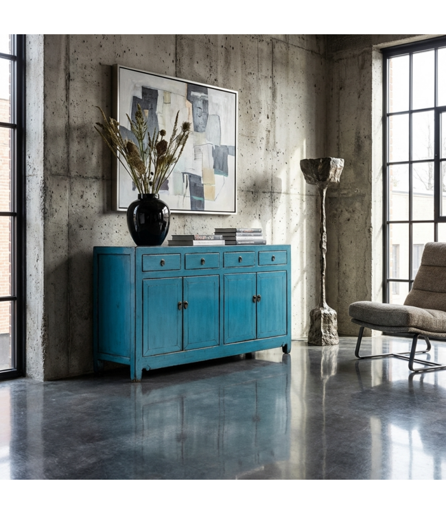 Antikes Chinesisches Sideboard Blau Hochglanz B154xT40xH93cm