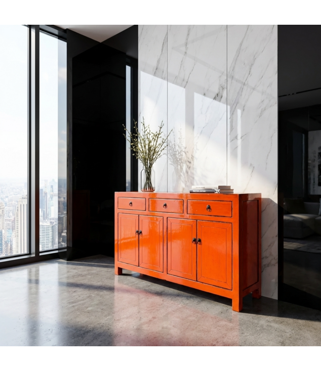Antique Chinese Sideboard Red High Gloss W145xD40xH88cm