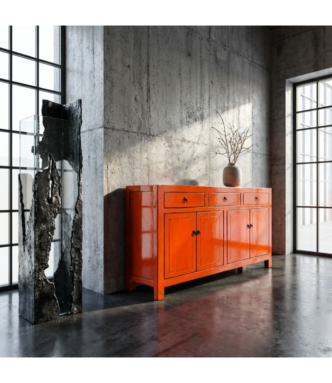 Credenza Cinese Antica Rossa Lucida L145xP40xA88cm