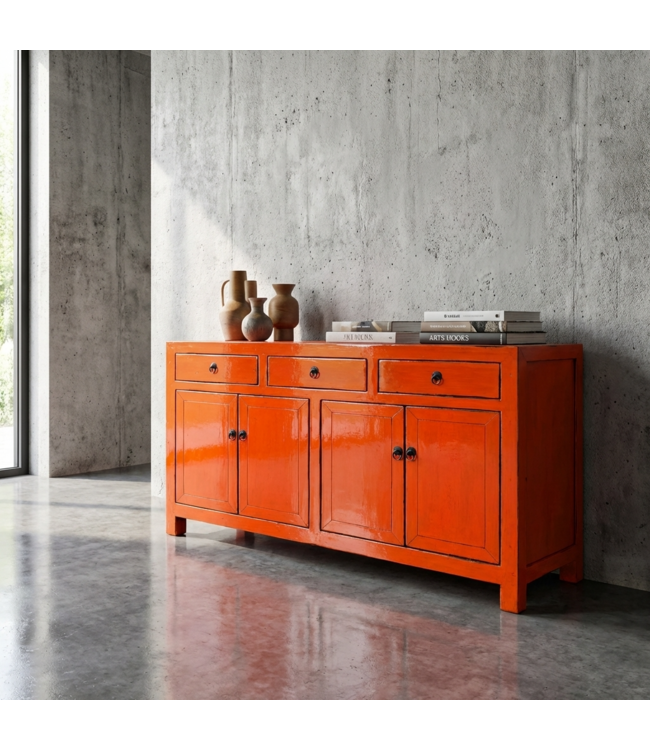 Antieke Chinese Dressoir Rood High Gloss B145xD40xH88cm