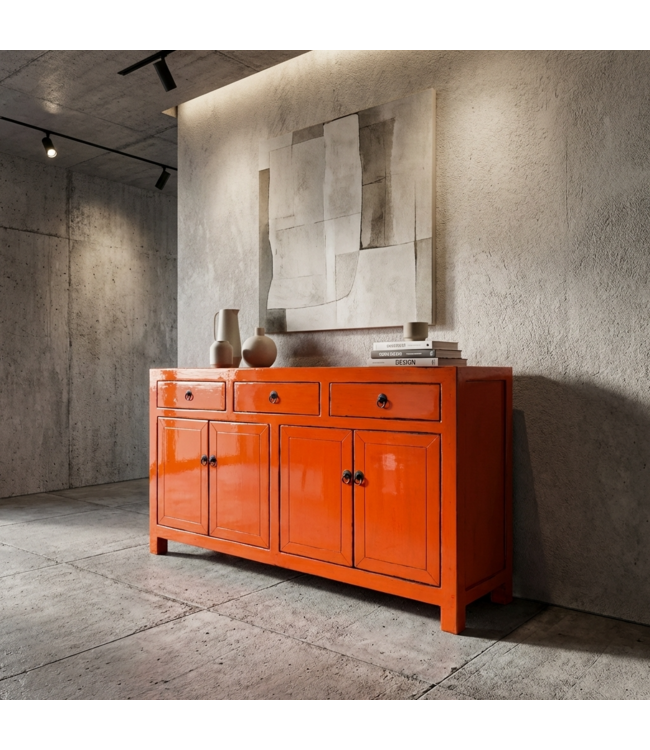 Antikes Chinesisches Sideboard Rot Hochglanz B145xT40xH88cm