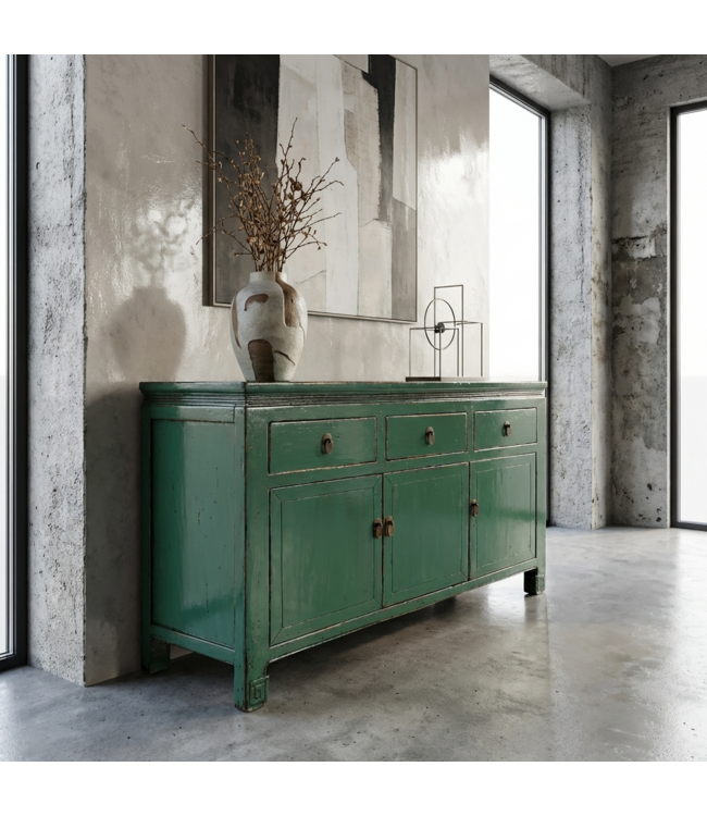 Credenza Cinese Antica Verde Acqua Lucida L143xP42xA85cm