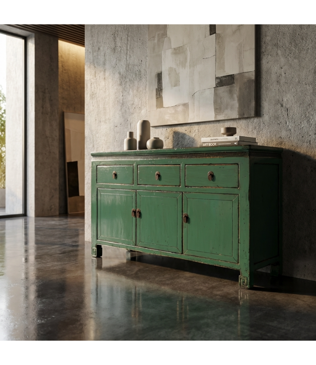 Antikes Chinesisches Sideboard Aquagrün Hochglanz B143xT42xH85cm