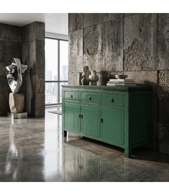 Buffet Chinois Ancien Vert d'eau Haute Brillance L143xP42xH85cm