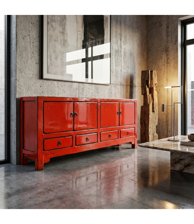 Antique Chinese TV Cabinet Red High Gloss W151xD39xH54cm