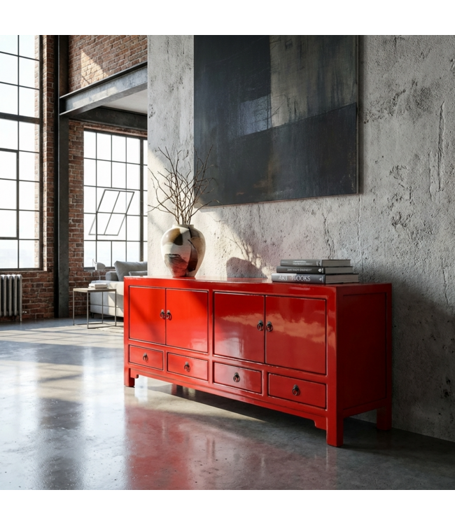 Antieke Chinese TV Kast Rood High Gloss B151xD39xH53cm