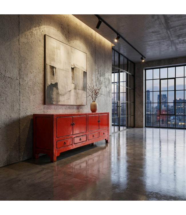 Mueble TV Chino Antiguo Rojo Alto Brillo An151xP39xAl54cm