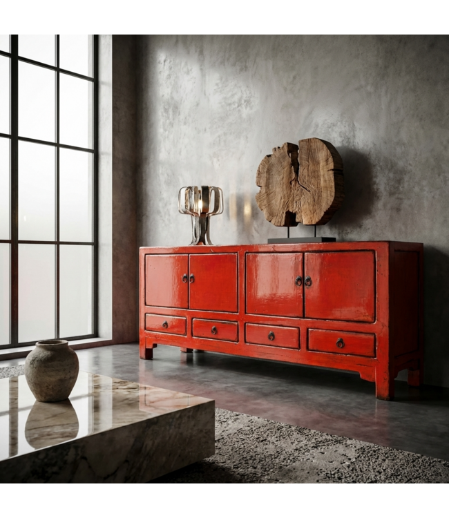 Antieke Chinese TV Kast Rood High Gloss B151xD39xH53cm