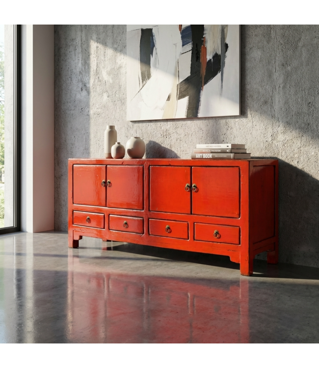 Antieke Chinese TV Kast Rood High Gloss B151xD39xH53cm