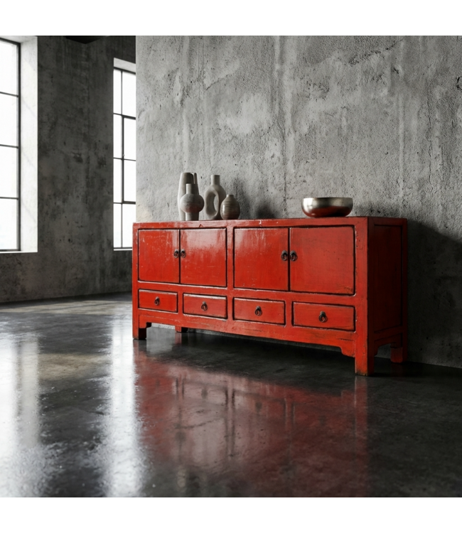 Antique Chinese TV Cabinet Red High Gloss W151xD39xH54cm