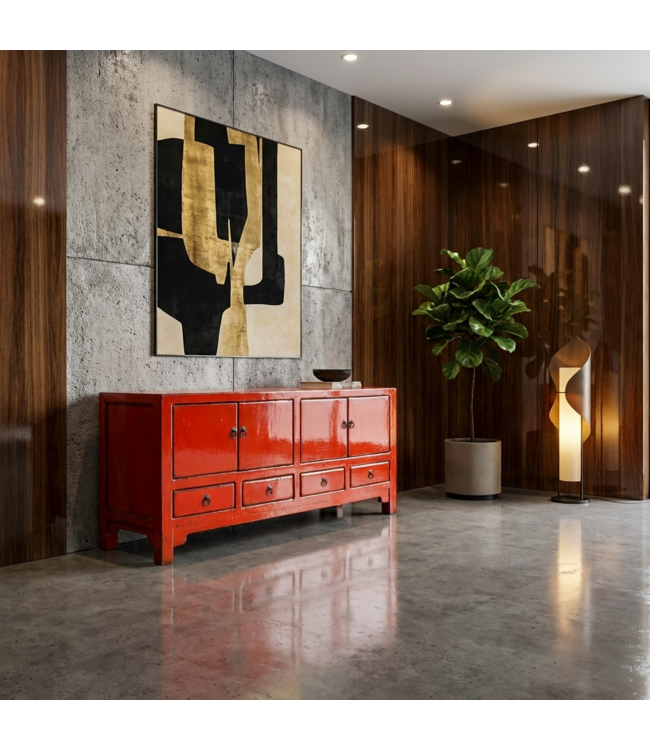 Mueble TV Chino Antiguo Rojo Alto Brillo An151xP39xAl54cm