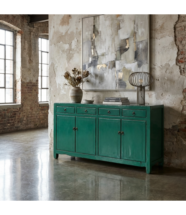 Buffet Chinois Ancien Vert d'eau Haute Brillance L154xP39xH89cm