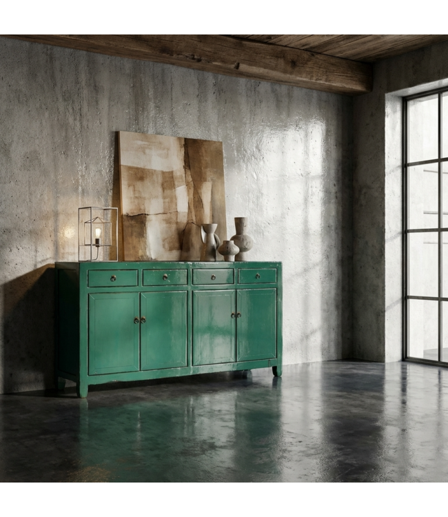 Antique Chinese Sideboard Aqua Green High Gloss W154xD39xH89cm