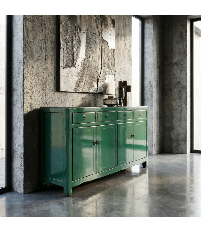 Antikes Chinesisches Sideboard Aquagrün Hochglanz B154xT39xH89cm