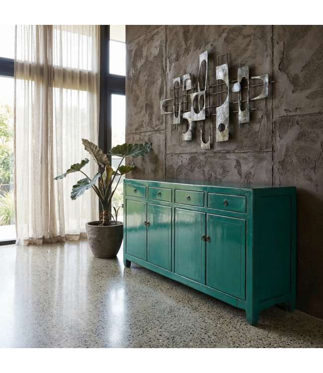 Antique Chinese Sideboard Aqua Green High Gloss W154xD39xH89cm