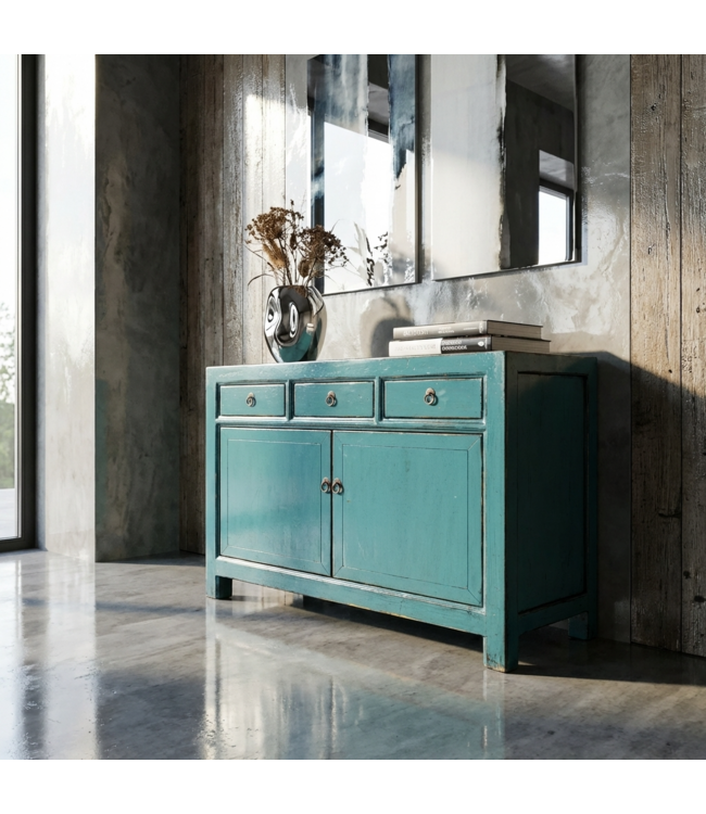 Antikes Chinesisches Sideboard Blau Hochglanz B128xT40xH91cm