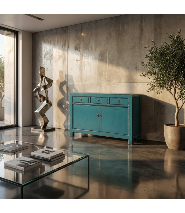 Credenza Cinese Antica Blu Lucida L128xP40xA91cm