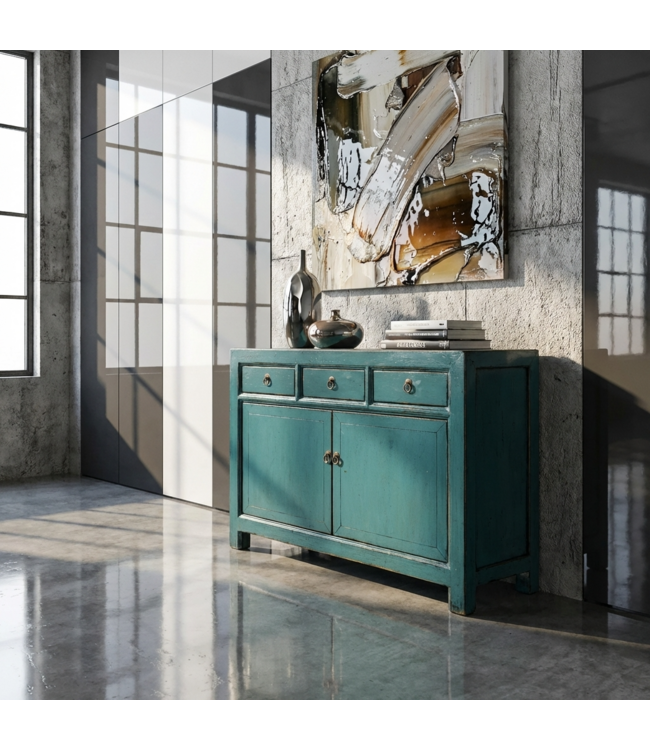 Antieke Chinese Dressoir Blauw High Gloss B128xD40xH91cm