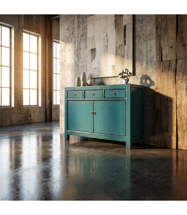 Antique Chinese Sideboard Blue High Gloss W128xD40xH91cm