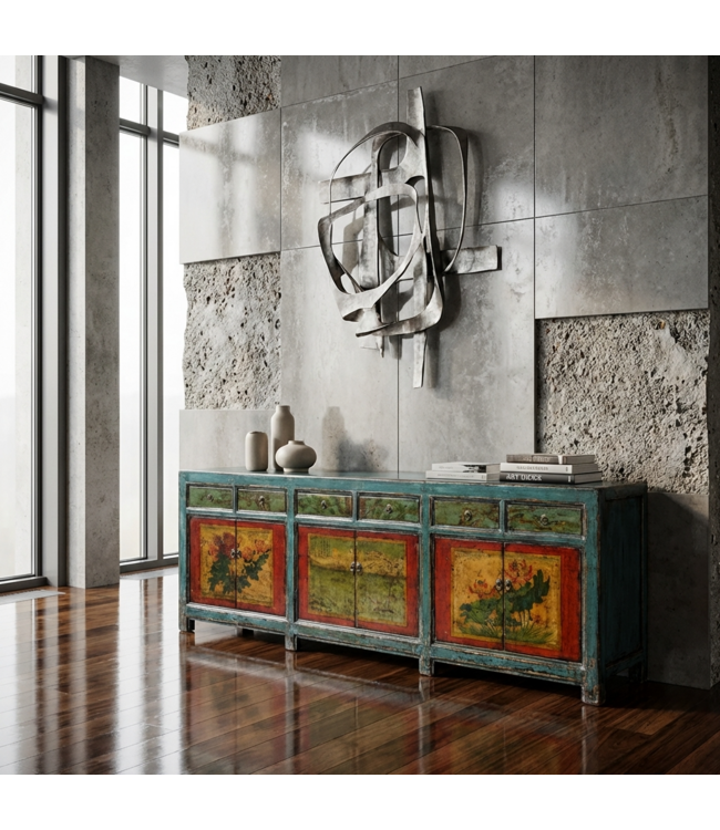 Credenza Cinese Antica Dipinta a Mano L250xP47xA85cm