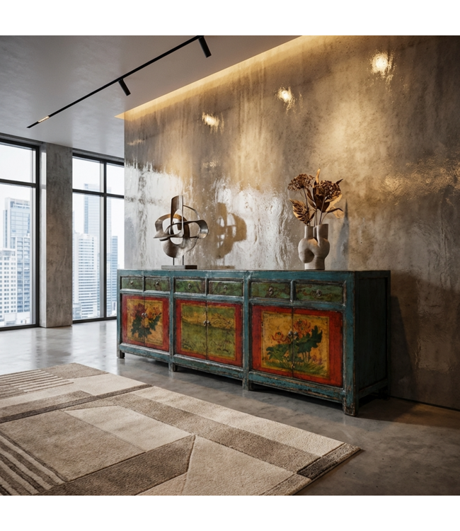 Credenza Cinese Antica Dipinta a Mano L250xP47xA85cm