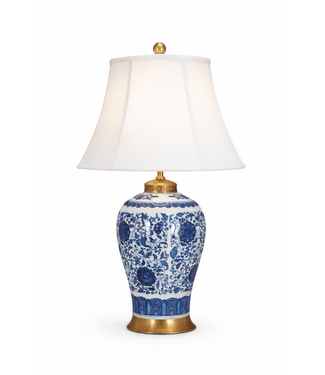 Fine Asianliving Chinesische Tischlampe Klassisch Porzellan Lotus Blau D38xH65cm